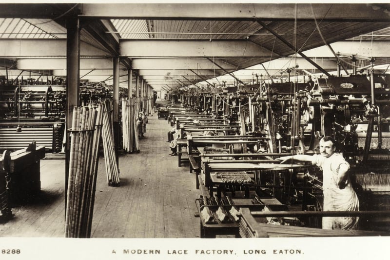 'A modern lace factory, Long Eaton', c1910-1912. One of a series depicting the lace industry in early 20th century Long Eaton, in an unidentified factory. Copy of a WH Smith Kingsway Postcard (no 8288).  (Photo by NEMPR Picture the Past/Heritage Images/Getty Images)