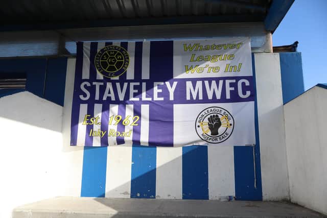 A fan’s flag at Staveley MWFC.