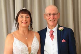 Kate and dad Derek on her wedding day in 2022. (Photo: Blood Cancer UK)