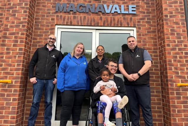 Mase was presented with the wheelchair at Magnavale's Chesterfield offices