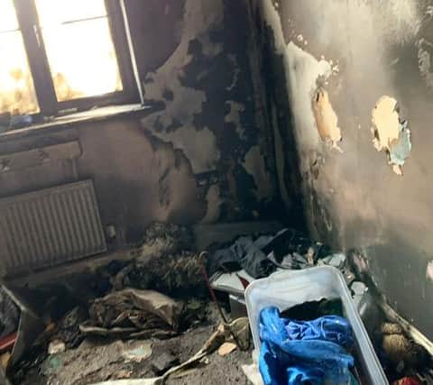 Damage to the inside of property after family escape Bolsover house fire.