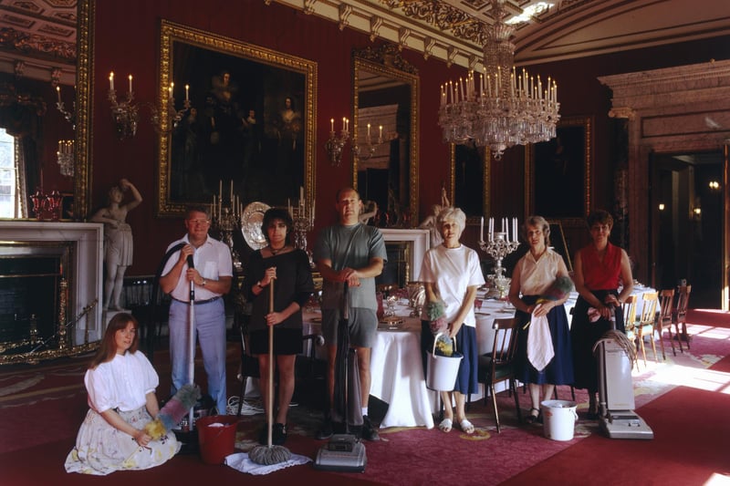 The cleaning staff of Chatsworth House in the 1990s. (Photo by Christopher Simon Sykes/Hulton Archive/Getty Images)