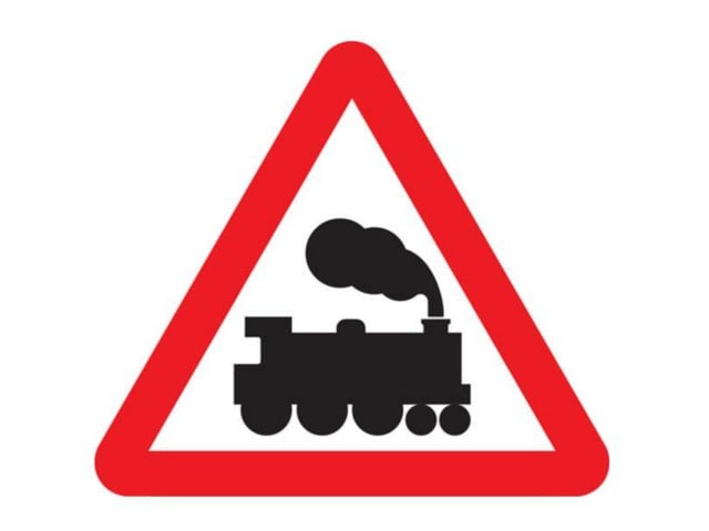 A. Train on the road ahead
B. Level crossing without barrier or gate ahead
C. Level crossing with barrier or gate ahead
D. Train track crossing road ahead