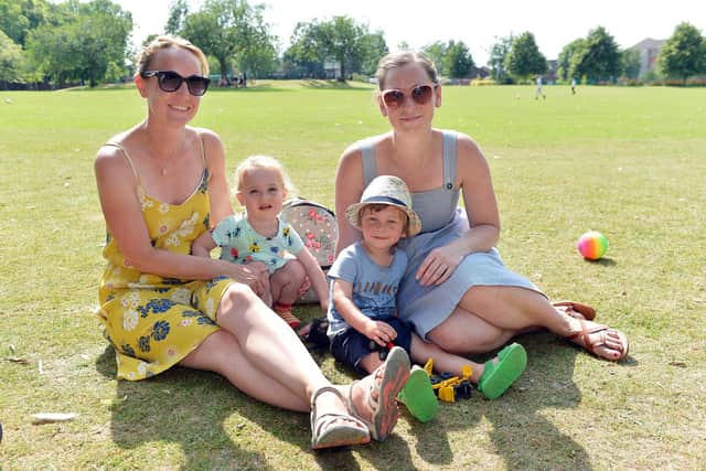 Roanne and Arthur Stacey and friends enjoy the sun in Chesterfield Queens park.