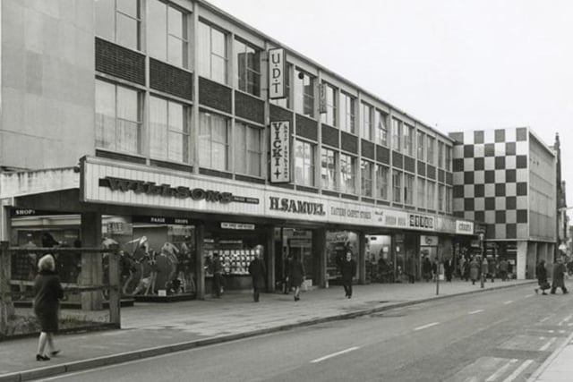 Burlington Street around 1970 with the distinctive 'chess board' design on the building that for years used to home to Next.