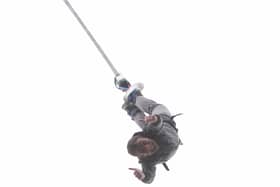 Derbyshire Times reporter Michael Broomhead taking part in a bungee jump from 300ft at Tatton Park for Chesterfield's Ashgate Hospicecare.