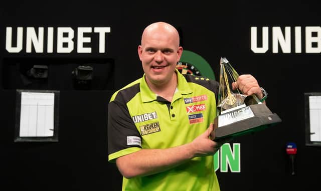 Five-times Premier League winner Michael van Gerwen will be among the eight players competing for the 2022 title (photo: Lawrence Lustig).