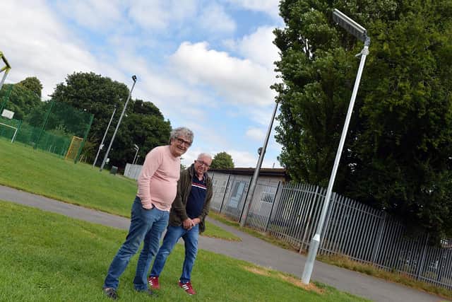 Somercotes Parish Councillors Paul Smith and John McCabe pictured with the new solar lights