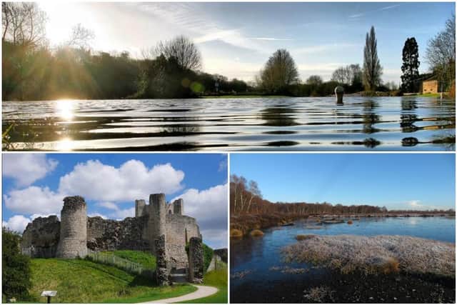 Top picture: Sprotbrough Falls
Bottom left: Conisbrough Castle; Bottom right: Hatfield Moors