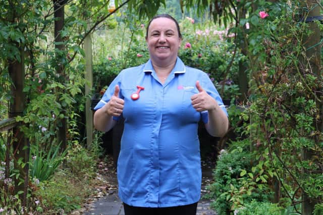 Kate Kells, Wellbeing at Home nurse, ready for parachute jump in aid of Treetops Hospice
