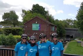 Katie Guard pictured with friends Sarah Shepherd, Caroline Higham, and Georgina Greaves at Tapton Lock Visitor Centre before the charity bike ride