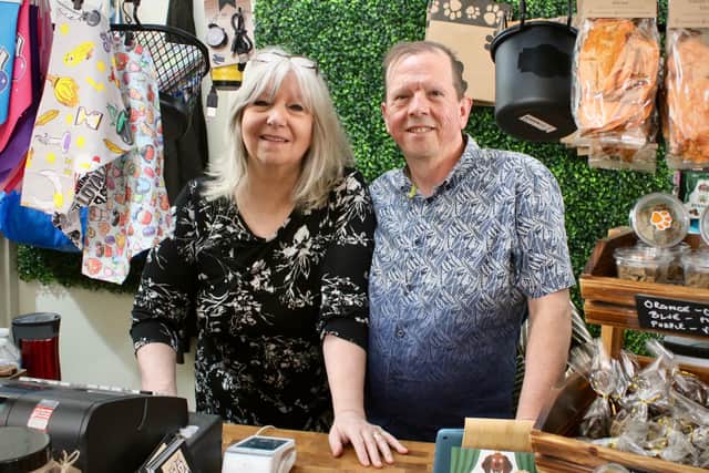 Carole Foster, 63, and husband Tony, 60, of Barkworthy Dog Emporium, Chesterfield
