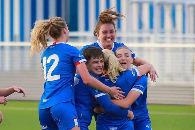 Chesterfield celebrate Sophie Marshall's goal. Photo by Michael South.