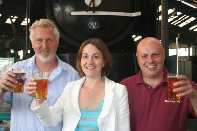 Natascha Engel, MP for North-East Derbyshire, with Rail Ale organisers Kim Beresford and Mervyn Allcock in 2009.