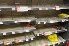 Empty shelves at the Spar on Ashgate Road, Chesterfield.