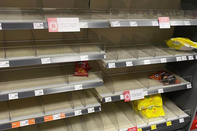 Empty shelves at the Spar on Ashgate Road, Chesterfield.