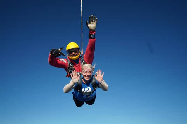 Ms Derbyshire Galaxy Josie Jackson jumped out of a plane on September 7 to raise money for The Christie NHS Foundation Trust