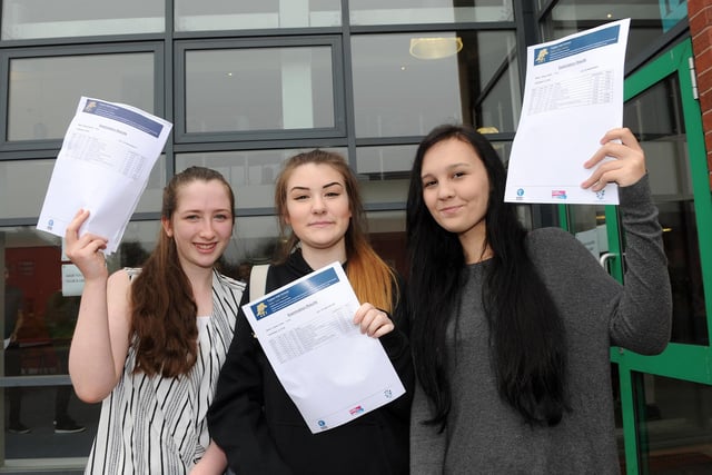 Tupton Hall School students celebrate their GCSE results. (l-r) Kelsey Squires achieved an A, 7 B's, and a C, Lauren Jones achieved an A, 2 B's and 2 C's and Jessica Revill achieved an A, 4 B's and 2 C's. Picture: Andrew Roe