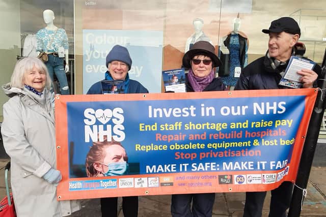 NHS campaigners in Chesterfield town centre ahead of this weekend's march.