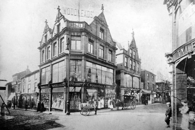 The magnificent Woodhead's grocery store tood on the corner of High Street and Packers Row. It is seen here around 1900. Today the building is home to Rebel menswear.