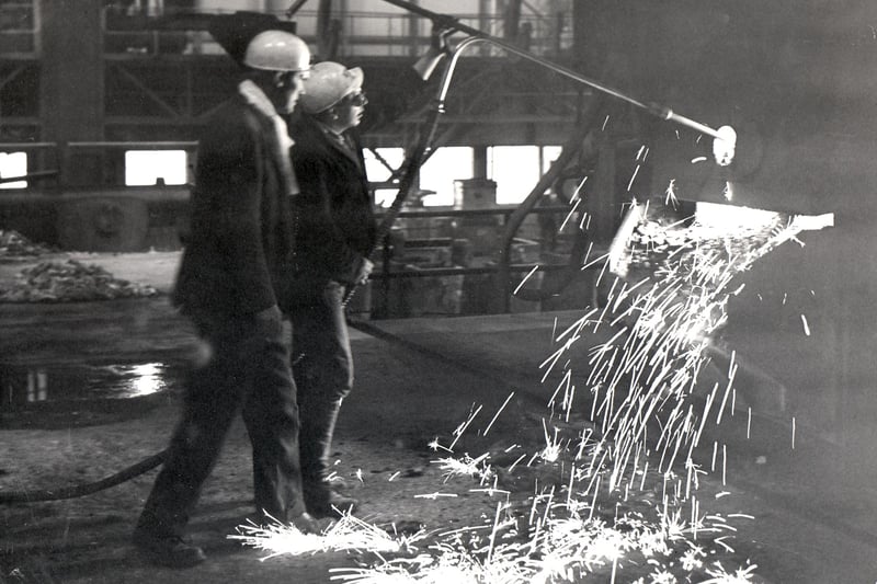 A scene at one of the giant electric arc furnaces in the Meling Shop at Tinsley Park Works - June 1964