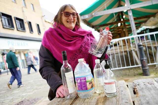 Chesterfield market trader Steph Mannion  is urging people to take part in the Just One Bottle campaign. Pictures by Brian Eyre.