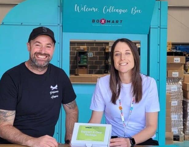 Adam Bamford, co-founder of Colleague Box, is pictured with Grace Harrison of YMCA Derbyshire