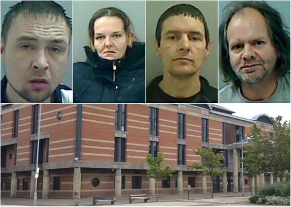 Top, just some of the Hartlepool criminals jailed recently. Bottom, Teesside Crown Court.