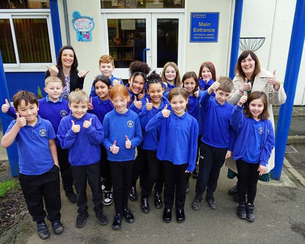Dronfield Stonelow Junior School has been named ‘good’ following a short monitoring Ofsted visit – but inspectors said ‘the evidence gathered suggests that the grade might be outstanding if a full graded inspection was carried out’. Pictured are Co-heads Catherine Byard and Jennifer Nabipour celebrating with pupils.