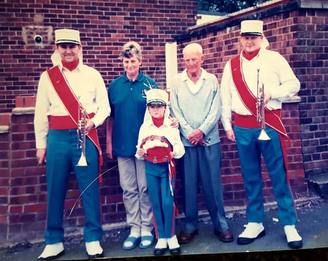 Spondon Legionnaires band member Ray Banks (left) with his mum Sheila, grand-father Alfred, brother Paul and daughter Jade;