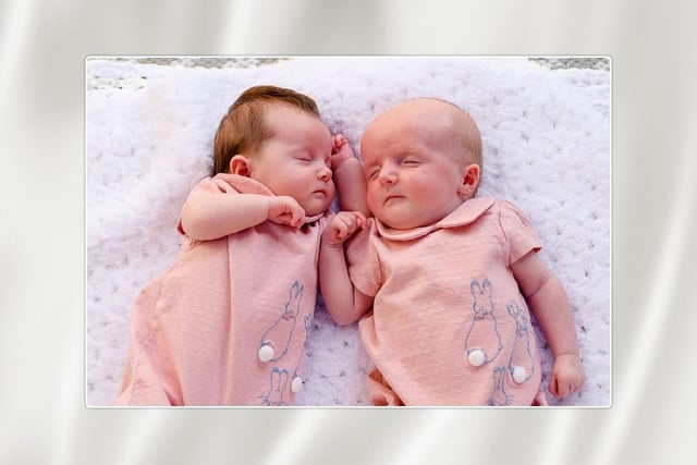 Twins Hallie and Eloise Reid from Larbert, born on April 24.