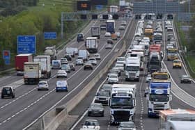 Traffic is queueing on the M1 in Derbyshire this morning due to a broken down lorry on the exit slip road at J28 (image for illustrative purposes only)