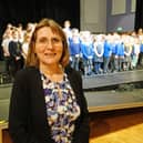 Katheryn Hobbs CEO Christopher Nieper education trust with school children from David Nieper, Stonebroom primary, Croft infants, Fritchley primary, Woodbridge Juniors and Alfreton Park performing at the annual concert.