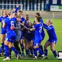 Chesterfield Ladies celebrate their penalties victory. Photo: Michael South.