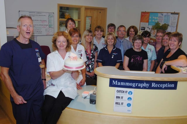 Staff celebrate Chesterfield Royal Hospital Breast Cancer Screening Department's 20th anniversary