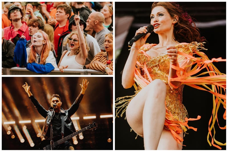 Sophie Ellis-Bextor, Royal Blood and members of the crowd, clockwise from right.