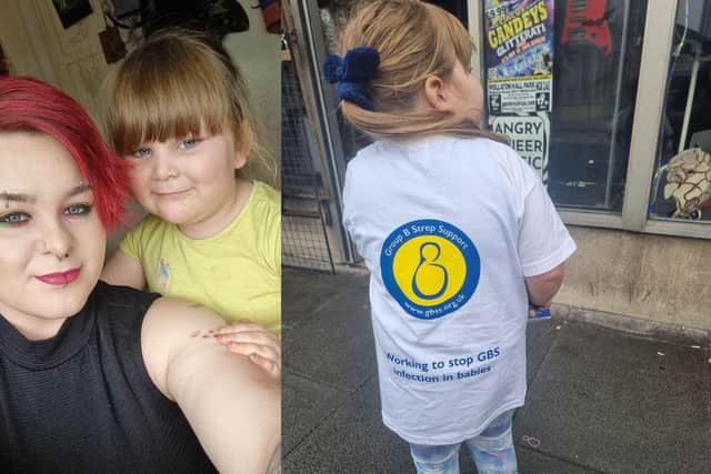 Eliza-Jo Smith, 6, from Kirk Hallam, near Ilkeston is walking 300 kilometers (186 miles) in a month to raise funds and awareness for Group B strep (GBS), a condition that kills 1 in 17,000 babies born in the UK each year. She is pictured with her mum Heaven-Lei Smith.
