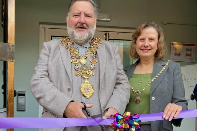 Mayor of Sheffield, Councillor Mick Brady and Mayoress Suzie Perkins officially open the new DRCS mental health centre.