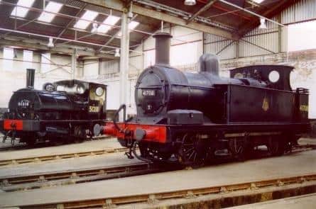 Steam locos on display at Barrow Hill Roundhouse.