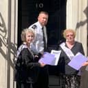 Angela Madden, centre, was among WASPI members who delivered a petition to Prime Minister Rishi Sunak at 10 Downing Street in 2023.