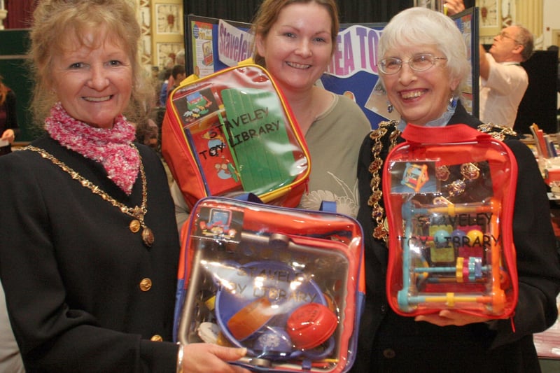 sp62092  Mayor & Mayoress visiting Staveley Toy Library stand at the Diversity event at the Winding Wheel   l to r  Mayoress June Brown, Donna Longden(toy library), Mayor Trudy Mullcaster