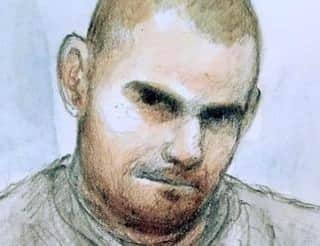 Pictured is an artist's impression of Damien Bendall, aged 32, formerly of Chandos Crescent, Killamarsh, who was sentenced to 'whole life' imprisonment after he murdered his partner, her two children and one of their young friends. Courtesy of SWNS and artist Elizabeth Cook.