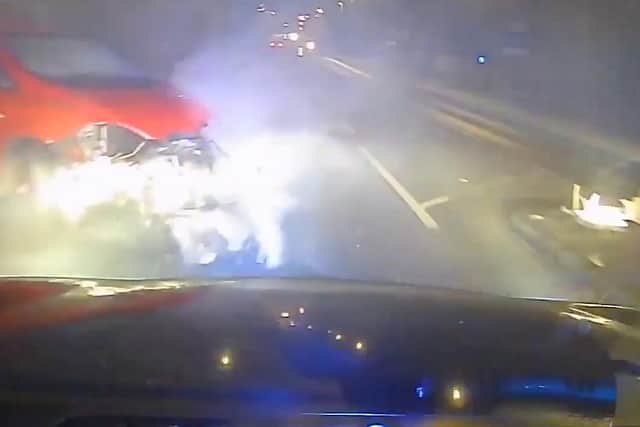 A dangerous driver from Derbyshire who narrowly avoided crashing into other vehicles before ploughing into a safety barrier has been sentenced