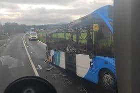 Firefighters were called to the bus blaze on Bottom Row, Wadshelf, at 7.17am this morning