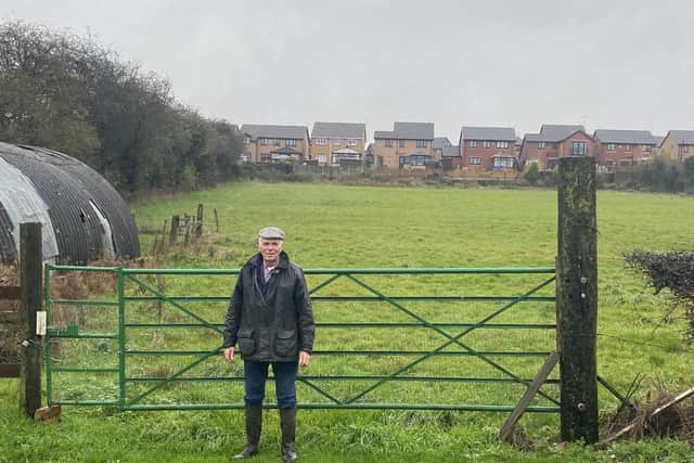 Melvyn Cooling at the entrance to the fields off Rood Lane, Clowne, that he has rented for 42 years.