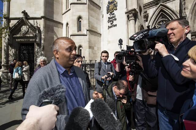 Harjinder Butoy spoke to the press after his conviction was overturned. Picture from Hudgell Solicitors.