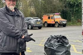 Mike Greensmith has been litter picking after the the bin was removed from Bowden Bridge car park in Hayfield.