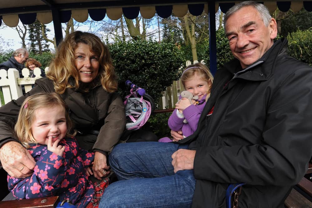Opening day for miniature steam train rides at Queen's Park, Chesterfield in 2015. Pictured l-r is Asla Allsopp 2, Anne Buxton, Ellie Allsopp 5 and Kevin Buxton.
