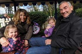 Opening day for miniature steam train rides at Queen's Park, Chesterfield in 2015. Pictured l-r is Asla Allsopp 2, Anne Buxton, Ellie Allsopp 5 and Kevin Buxton.
