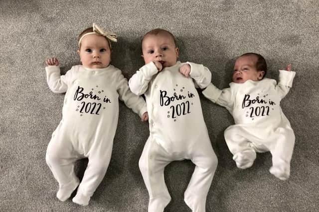 Heidi weighed in at 7lbs 15oz, Freddie at 9lb and Jack at 2lb 3oz when they were born on consecutive days from November 30 to December 2, 2022.